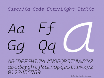 Cascadia Code ExtraLight Italic Version 2108.026; ttfautohint (v1.8.3)图片样张