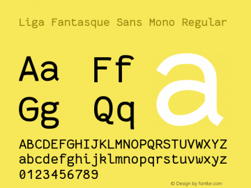 Liga Fantasque Sans Mono Regular Version 1.8.0 ; ttfautohint (v1.8.2)图片样张