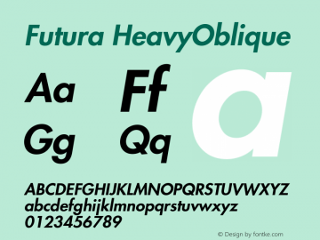 Futura HeavyOblique Version 001.000 Font Sample