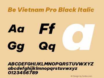 Be Vietnam Pro Black Italic Version 1.002; ttfautohint (v1.8.3)图片样张