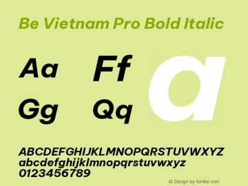 Be Vietnam Pro Bold Italic Version 1.002; ttfautohint (v1.8.3)图片样张