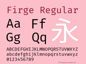 Firge Regular Version 0.2.0 ; ttfautohint (v1.8.3) -l 6 -r 45 -G 200 -x 14 -D latn -f none -a qsq -W -X 