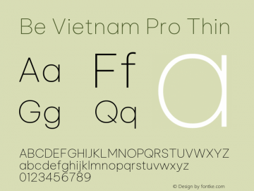 Be Vietnam Pro Thin Version 1.002; ttfautohint (v1.8.3)图片样张