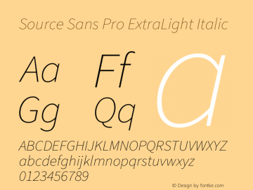 Source Sans Pro ExtraLight Italic Version 1.095;hotconv 1.0.109;makeotfexe 2.5.65596图片样张