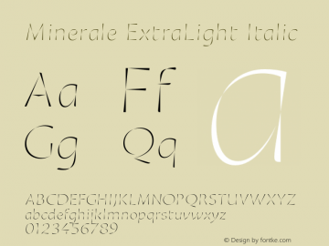 Minerale ExLight Italic Version 1.000;PS 1.0;hotconv 1.0.88;makeotf.lib2.5.647800图片样张