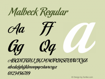 Malbeck Regular 2.0; March 2004 Font Sample