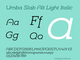 Umba Slab Alt Light Italic Version 2.010;PS 002.010;hotconv 1.0.88;makeotf.lib2.5.64775图片样张