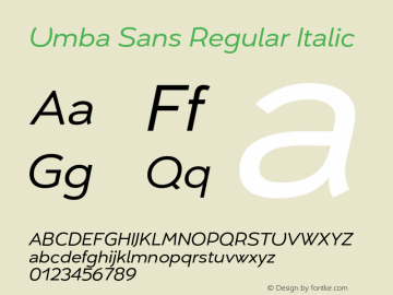 UmbaSans-Italic Version 2.010 | wf-rip DC20180915图片样张