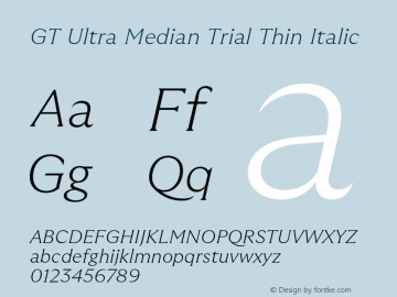 GT Ultra Median Trial Thin Italic Version 1.000;FEAKit 1.0图片样张