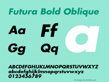 Futura Bold Oblique 001.003 Font Sample