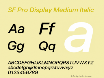 SF Pro Display Medium Italic Version 17.0d11e1图片样张