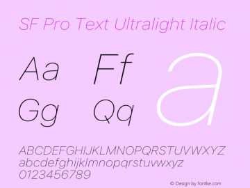 SF Pro Text Ultralight Italic Version 17.0d11e1图片样张