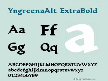 YngreenaAlt ExtraBold Version 1.00;July 28, 2018;FontCreator 11.5.0.2427 64-bit图片样张