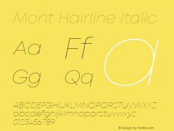 Mont Hairline Italic Version 1.003; ttfautohint (v1.8)图片样张