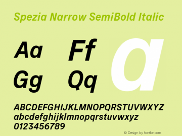 Spezia Narrow SemiBold Italic Version 2.000图片样张