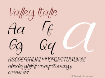 Valley Italic Version 1.00;July 22, 2021;FontCreator 11.0.0.2408 32-bit图片样张