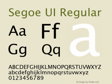 Segoe UI Regular Version 5.01 Font Sample