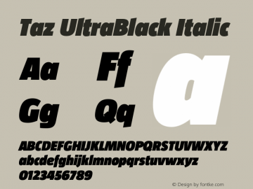 Taz UltraBlackItalic Version 4.002图片样张