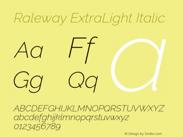Raleway ExtraLight Italic Version 4.026图片样张