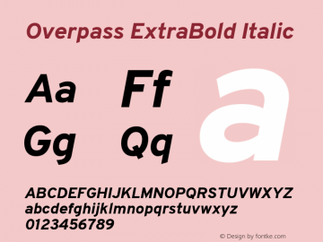 Overpass ExtraBold Italic Version 4.000; ttfautohint (v1.8.3)图片样张