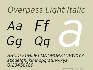 Overpass Light Italic Version 4.000; ttfautohint (v1.8.3)图片样张