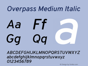 Overpass Medium Italic Version 4.000; ttfautohint (v1.8.3)图片样张