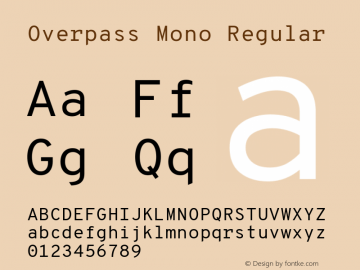Overpass Mono Regular Version 4.000; ttfautohint (v1.8.3)图片样张