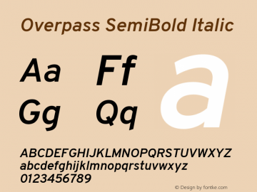 Overpass SemiBold Italic Version 4.000; ttfautohint (v1.8.3)图片样张