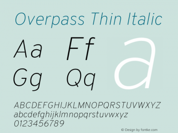 Overpass Thin Italic Version 4.000; ttfautohint (v1.8.3)图片样张