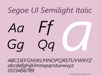 Segoe UI Semilight Italic Version 5.32图片样张