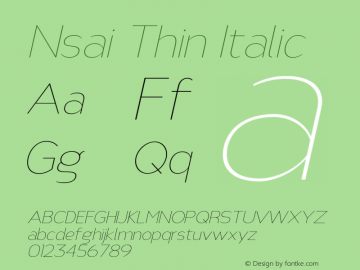 NsaiThinItalic Version 1.0; May 2021 by Audry Kitoko Makelele图片样张