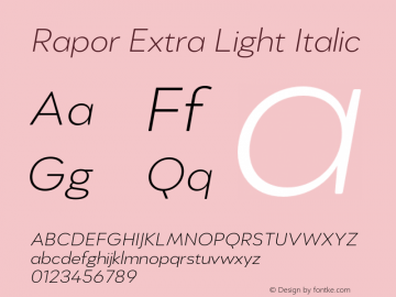 Rapor-ExtraLightItalic Version 1.000图片样张