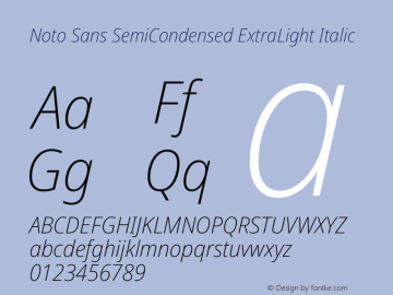 Noto Sans SemiCondensed ExtraLight Italic Version 2.005图片样张