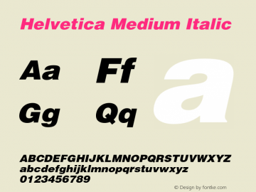 Helvetica Medium Italic 001.000 Font Sample