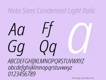 Noto Sans Condensed Light Italic Version 2.001; ttfautohint (v1.8.2)图片样张