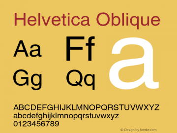 Helvetica Oblique 001.006 Font Sample