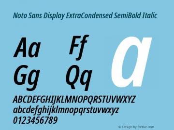 Noto Sans Display ExtraCondensed SemiBold Italic Version 2.005图片样张