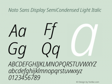 Noto Sans Display SemiCondensed Light Italic Version 2.002; ttfautohint (v1.8.2)图片样张