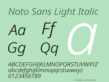 Noto Sans Light Italic Version 2.001; ttfautohint (v1.8.2)图片样张