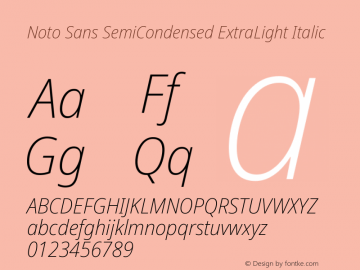 Noto Sans SemiCondensed ExtraLight Italic Version 2.001; ttfautohint (v1.8.2)图片样张