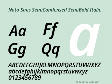 Noto Sans SemiCondensed SemiBold Italic Version 2.001; ttfautohint (v1.8.2)图片样张
