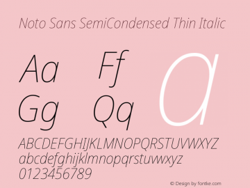 Noto Sans SemiCondensed Thin Italic Version 2.001; ttfautohint (v1.8.2)图片样张