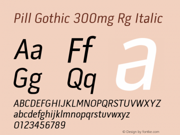 Pill Gothic 300mg Rg Italic Version 1.000 2004 initial release Font Sample