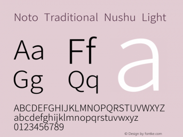 Noto Traditional Nushu Light 2.000; ttfautohint (v1.8.4) -l 8 -r 50 -G 200 -x 14 -D latn -f none -a qsq -X 