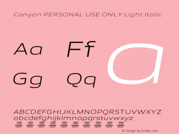 Canyon PERSONAL USE ONLY Light Italic Version 1.001;FEAKit 1.0图片样张