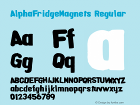 AlphaFridgeMagnets Regular Macromedia Fontographer 4.1.5 6/20/04 Font Sample