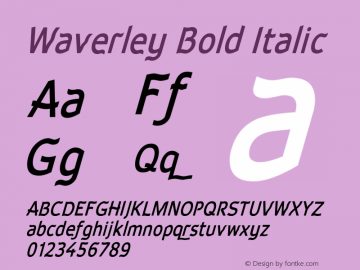 Waverley Bold Italic Macromedia Fontographer 4.1.5 3/7/04 Font Sample