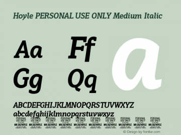 Hoyle PERSONAL USE ONLY Medium Italic Version 1.000图片样张