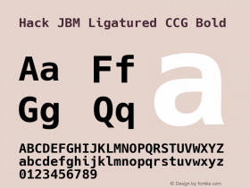 Hack JBM Ligatured CCG Bold Version 3.003;[3114f1256]-release; ttfautohint (v1.7) -l 6 -r 50 -G 200 -x 10 -H 260 -D latn -f latn -m 