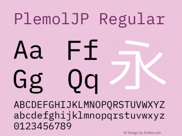 PlemolJP Regular Version 0.0.1 ; ttfautohint (v1.8.3) -l 6 -r 45 -G 200 -x 14 -D latn -f none -a qsq -W -X 